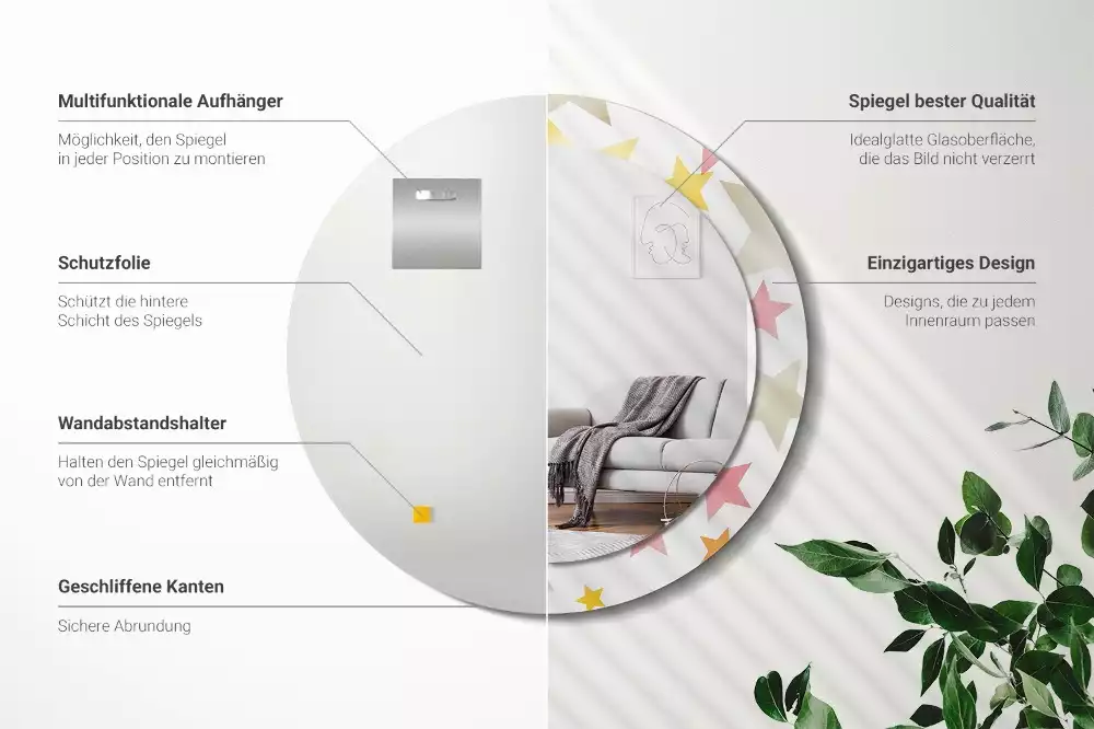 Ronde spiegel met decoratie Pastelsterren