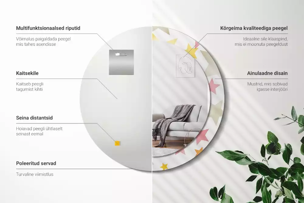 Ronde spiegel met decoratie Pastelsterren