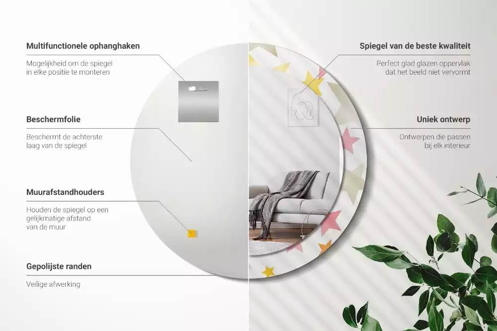 Ronde spiegel met decoratie Pastelsterren