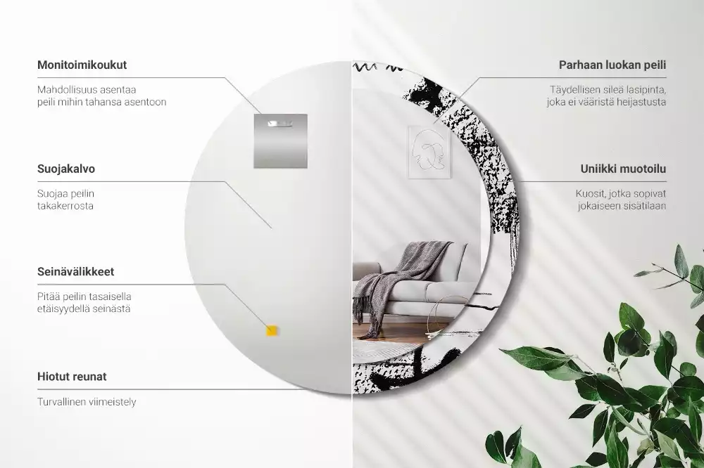 Ronde spiegel met bedrukte lijst Graffitipatroon