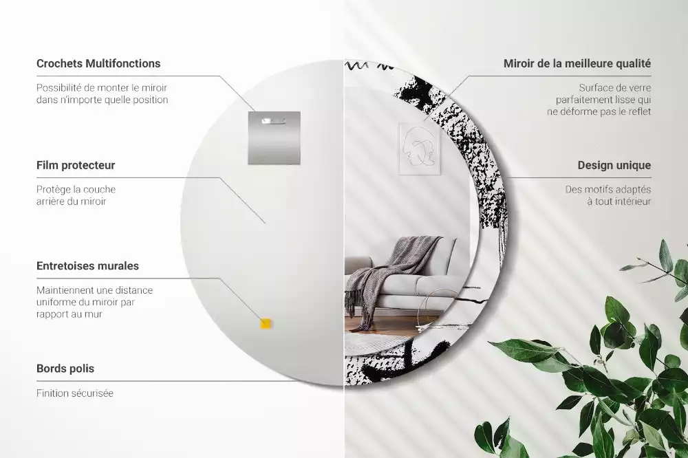 Ronde spiegel met bedrukte lijst Graffitipatroon