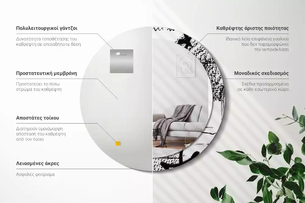 Ronde spiegel met bedrukte lijst Graffitipatroon