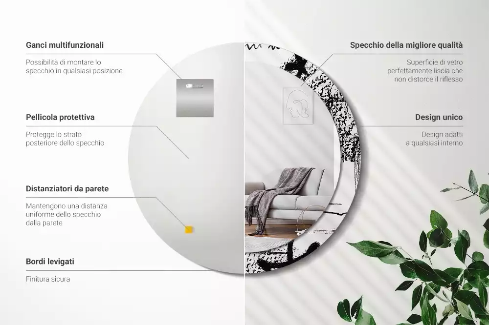 Ronde spiegel met bedrukte lijst Graffitipatroon