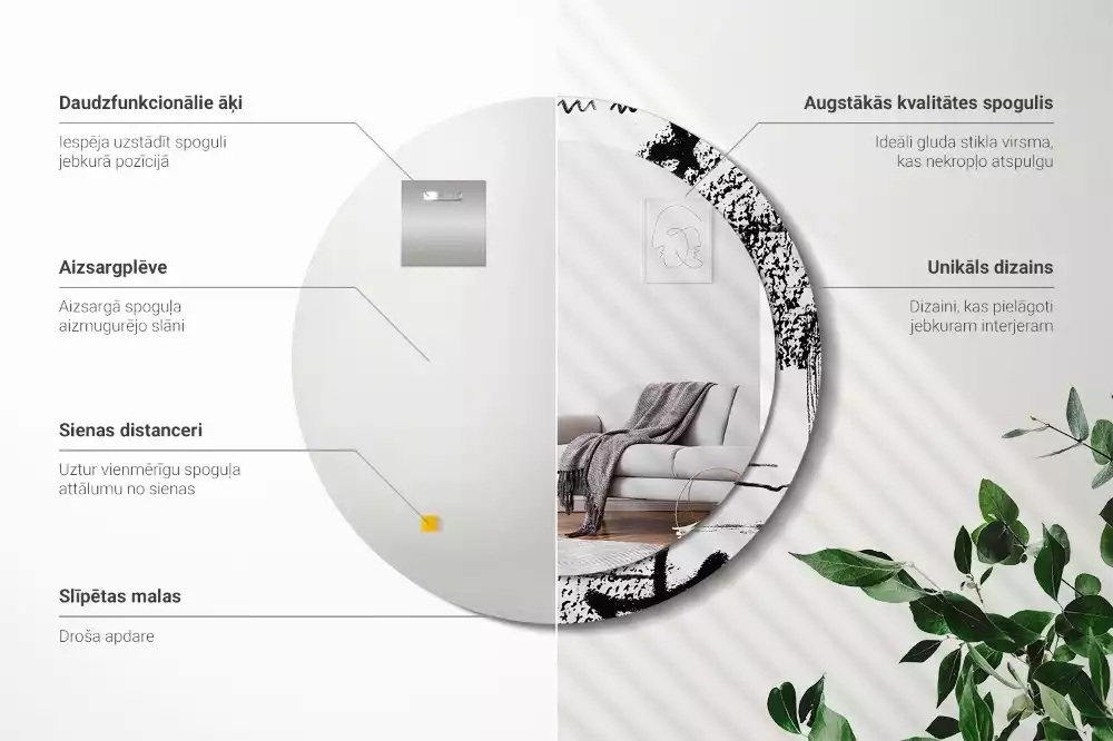 Ronde spiegel met bedrukte lijst Graffitipatroon