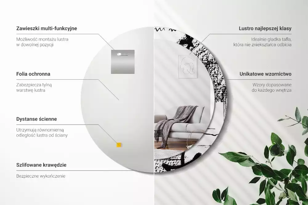 Ronde spiegel met bedrukte lijst Graffitipatroon