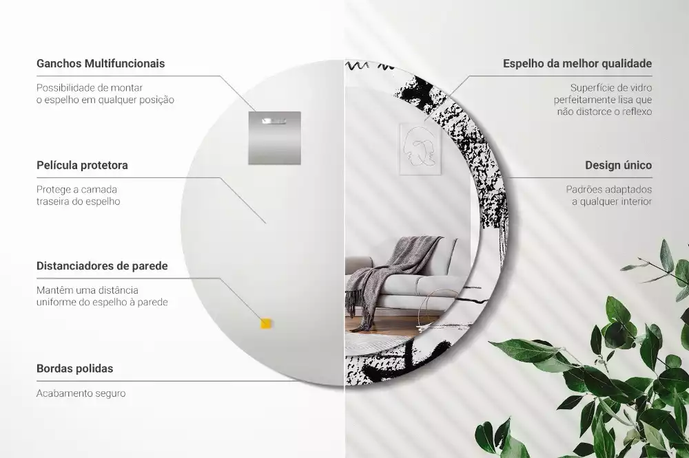 Ronde spiegel met bedrukte lijst Graffitipatroon