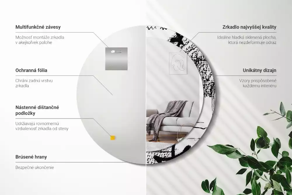 Ronde spiegel met bedrukte lijst Graffitipatroon