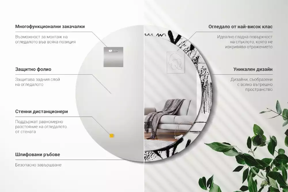 Ronde spiegel met bedrukte lijst Graffitipatroon