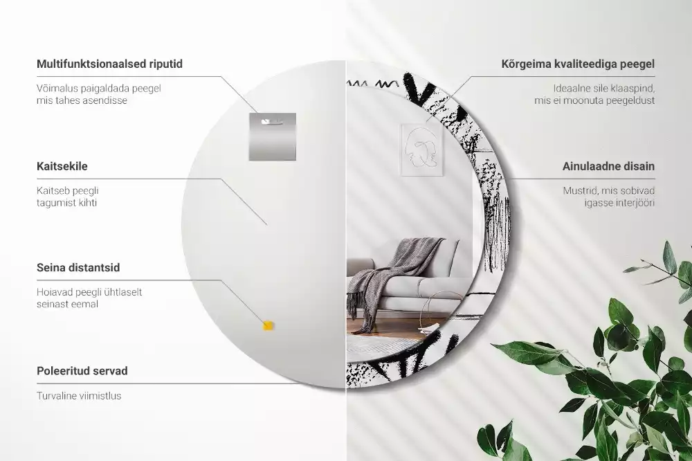 Ronde spiegel met bedrukte lijst Graffitipatroon