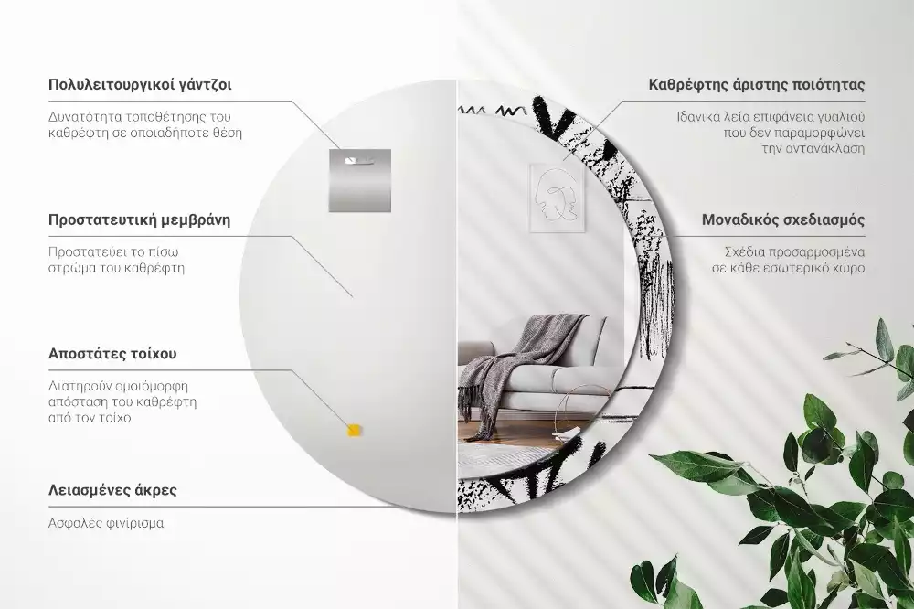 Ronde spiegel met bedrukte lijst Graffitipatroon