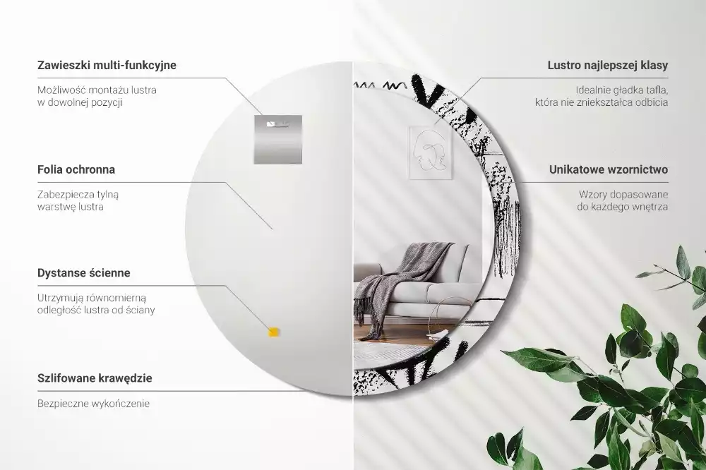 Ronde spiegel met bedrukte lijst Graffitipatroon