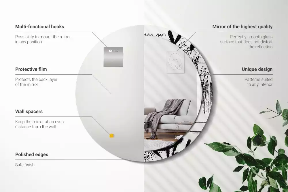 Ronde spiegel met bedrukte lijst Graffitipatroon