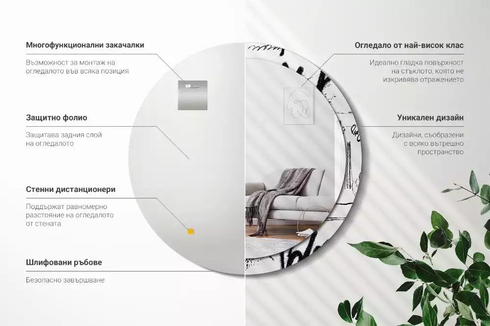 Ronde spiegel met bedrukte lijst Graffitipatroon