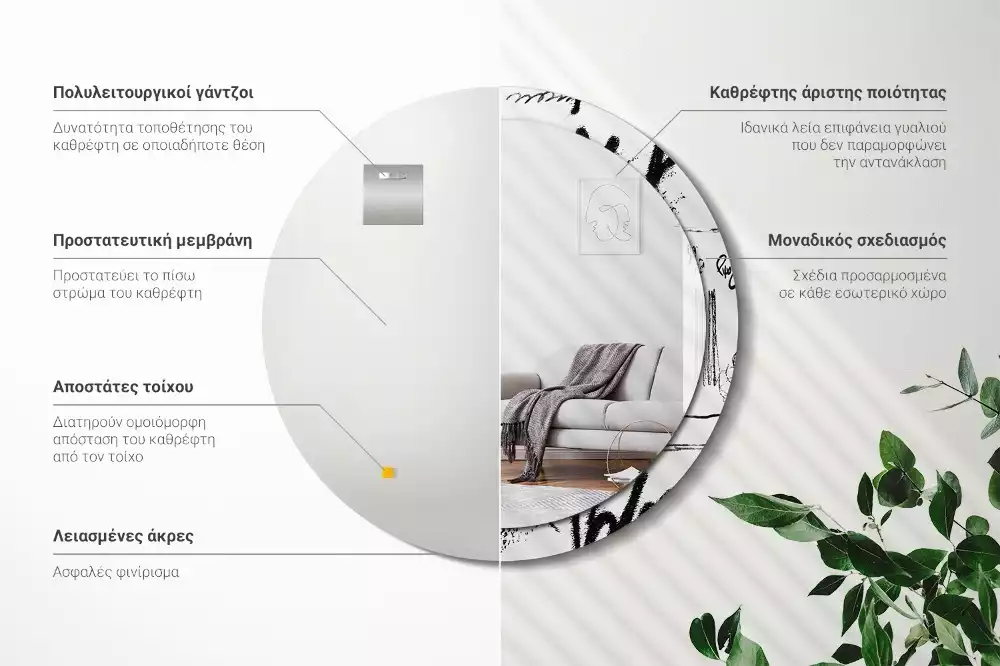 Ronde spiegel met bedrukte lijst Graffitipatroon