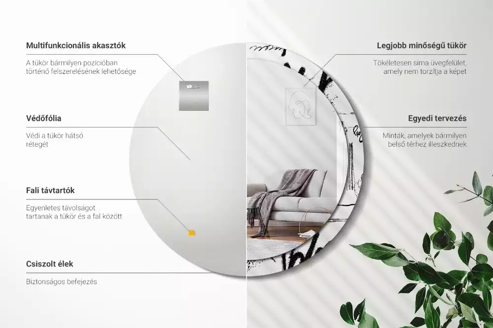 Ronde spiegel met bedrukte lijst Graffitipatroon