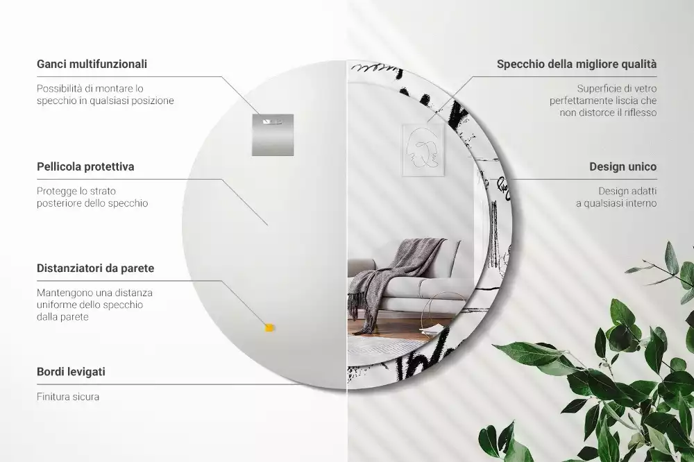 Ronde spiegel met bedrukte lijst Graffitipatroon