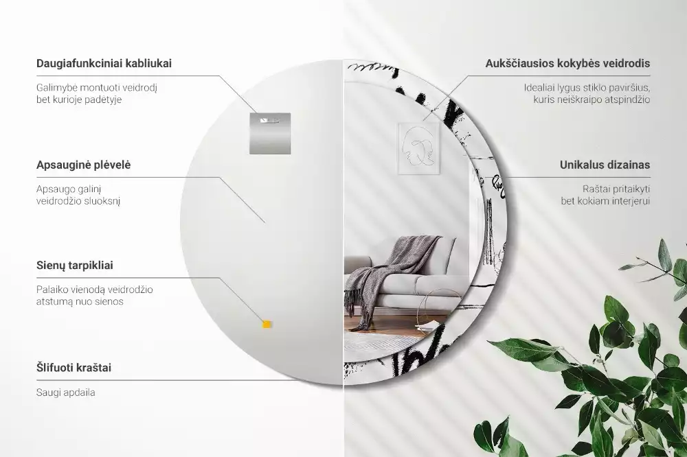 Ronde spiegel met bedrukte lijst Graffitipatroon