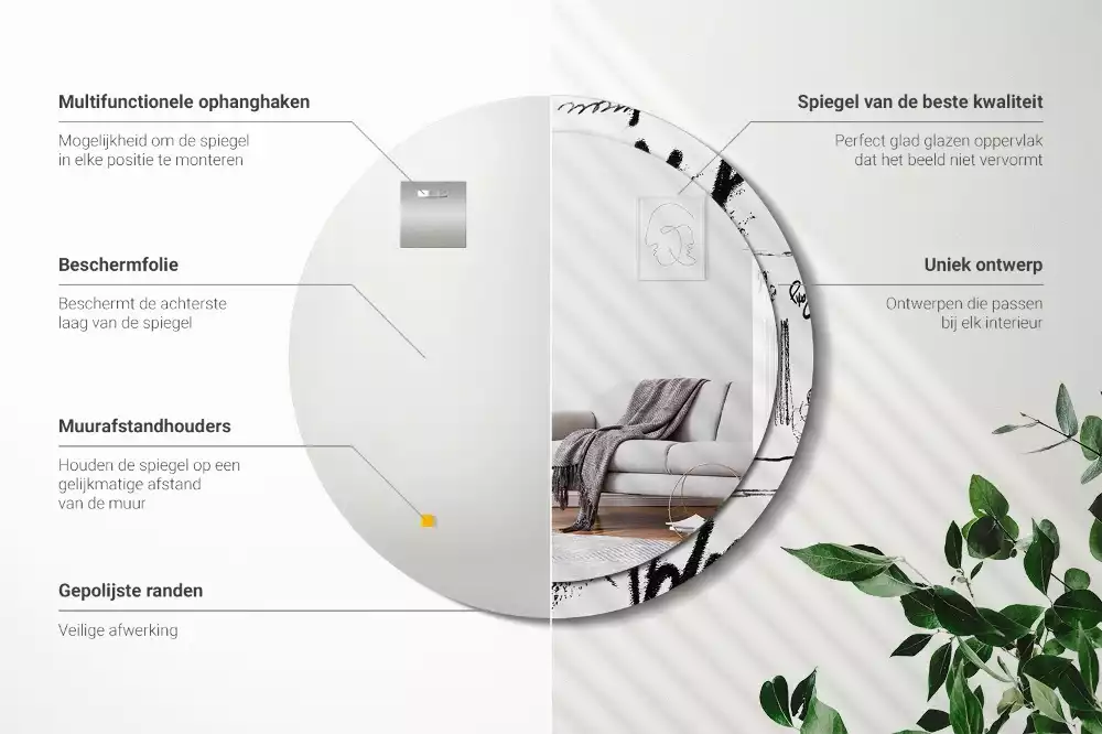 Ronde spiegel met bedrukte lijst Graffitipatroon