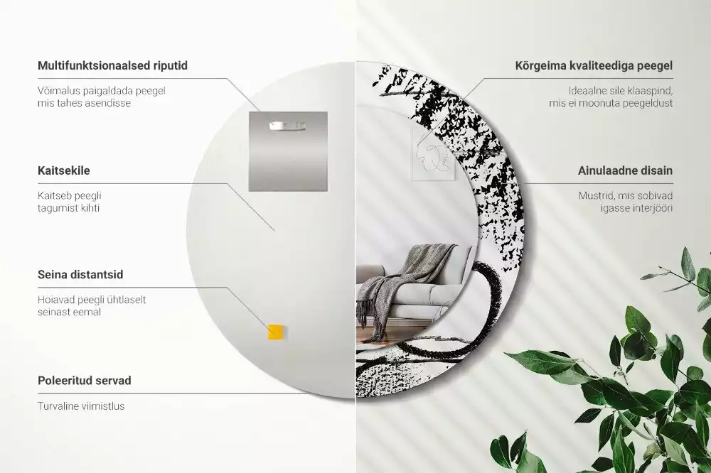 Ronde spiegel met bedrukte lijst Graffitipatroon