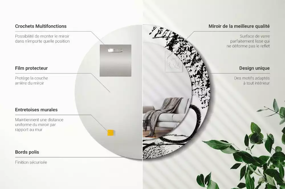 Ronde spiegel met bedrukte lijst Graffitipatroon