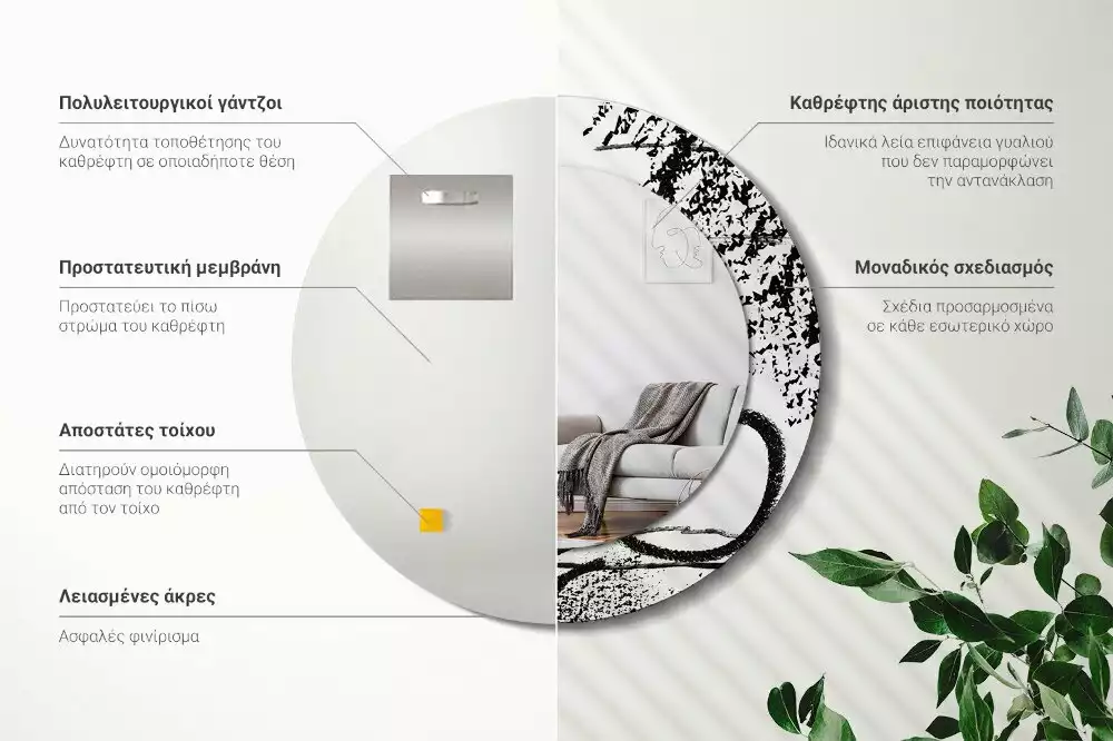 Ronde spiegel met bedrukte lijst Graffitipatroon