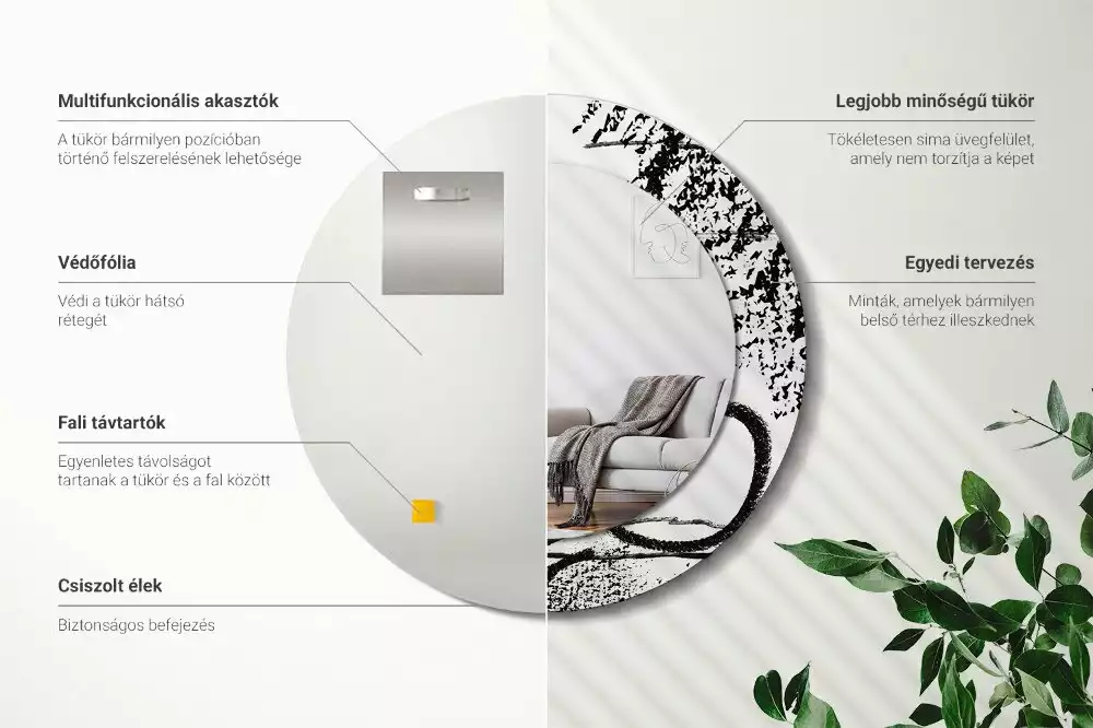 Ronde spiegel met bedrukte lijst Graffitipatroon