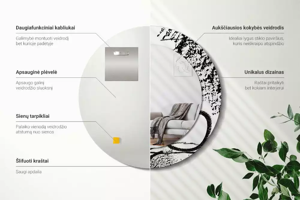 Ronde spiegel met bedrukte lijst Graffitipatroon