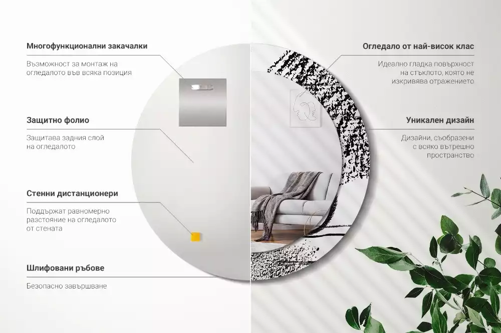 Ronde spiegel met bedrukte lijst Graffitipatroon