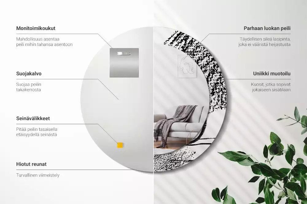 Ronde spiegel met bedrukte lijst Graffitipatroon