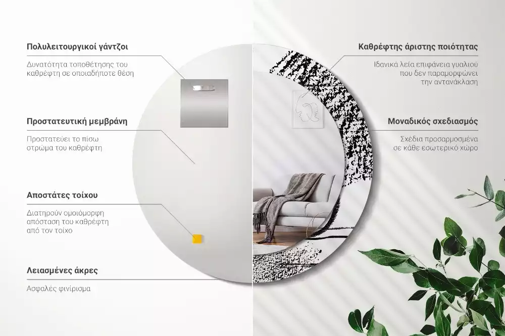 Ronde spiegel met bedrukte lijst Graffitipatroon