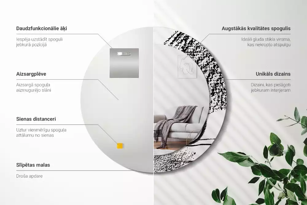 Ronde spiegel met bedrukte lijst Graffitipatroon