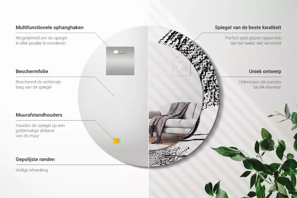 Ronde spiegel met bedrukte lijst Graffitipatroon