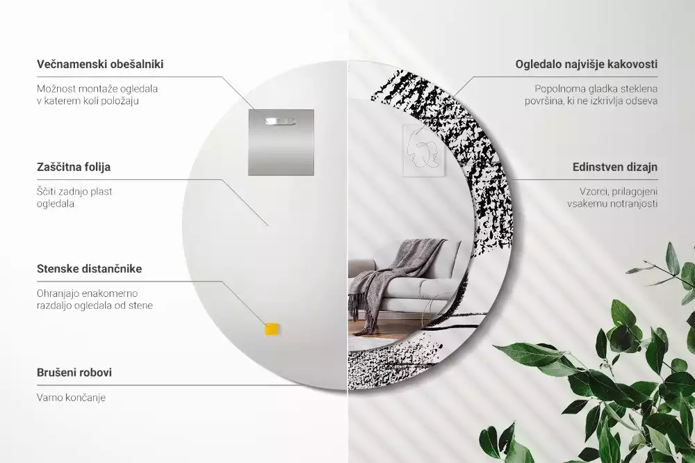 Ronde spiegel met bedrukte lijst Graffitipatroon