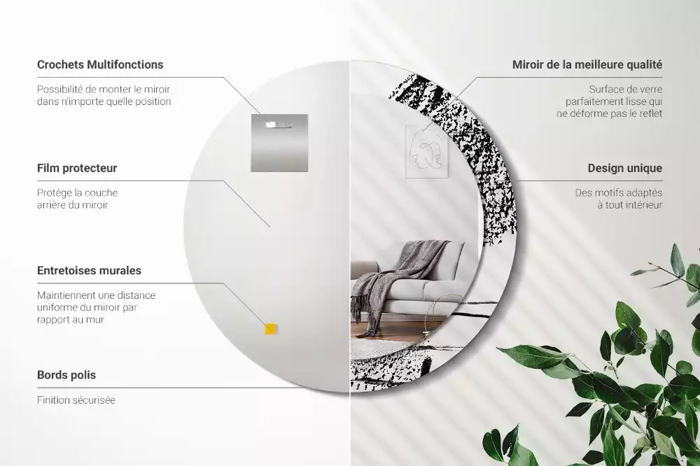 Ronde spiegel met bedrukte lijst Graffitipatroon