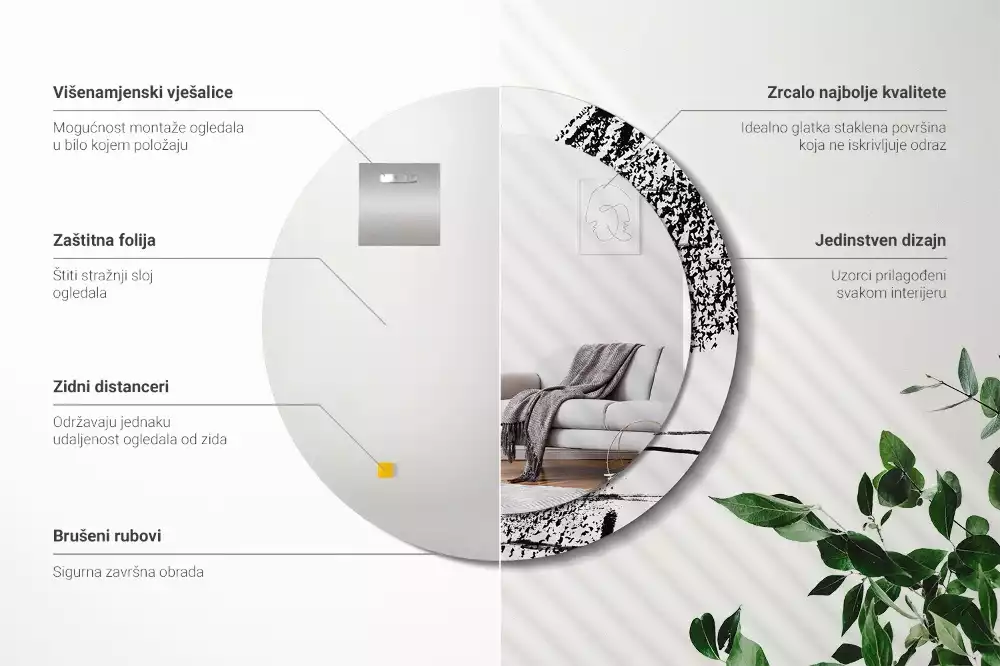 Ronde spiegel met bedrukte lijst Graffitipatroon