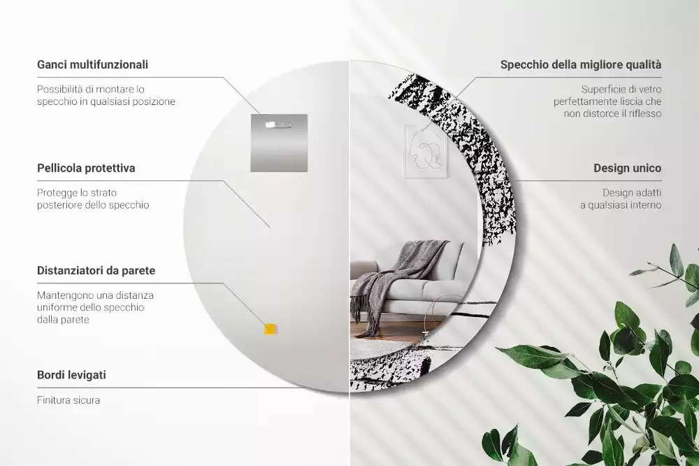 Ronde spiegel met bedrukte lijst Graffitipatroon