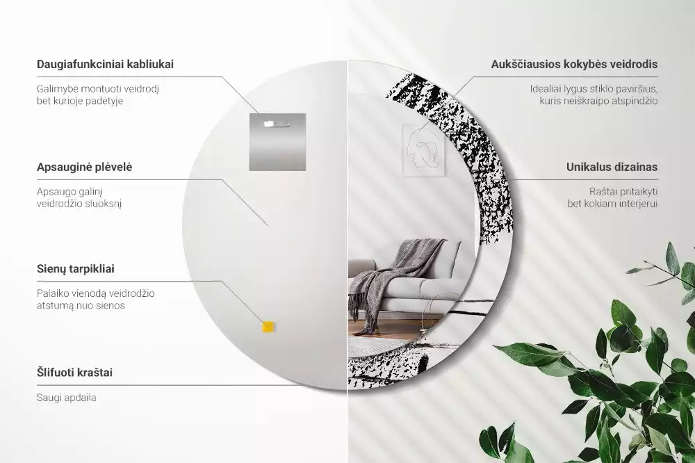 Ronde spiegel met bedrukte lijst Graffitipatroon