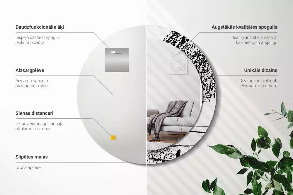 Ronde spiegel met bedrukte lijst Graffitipatroon