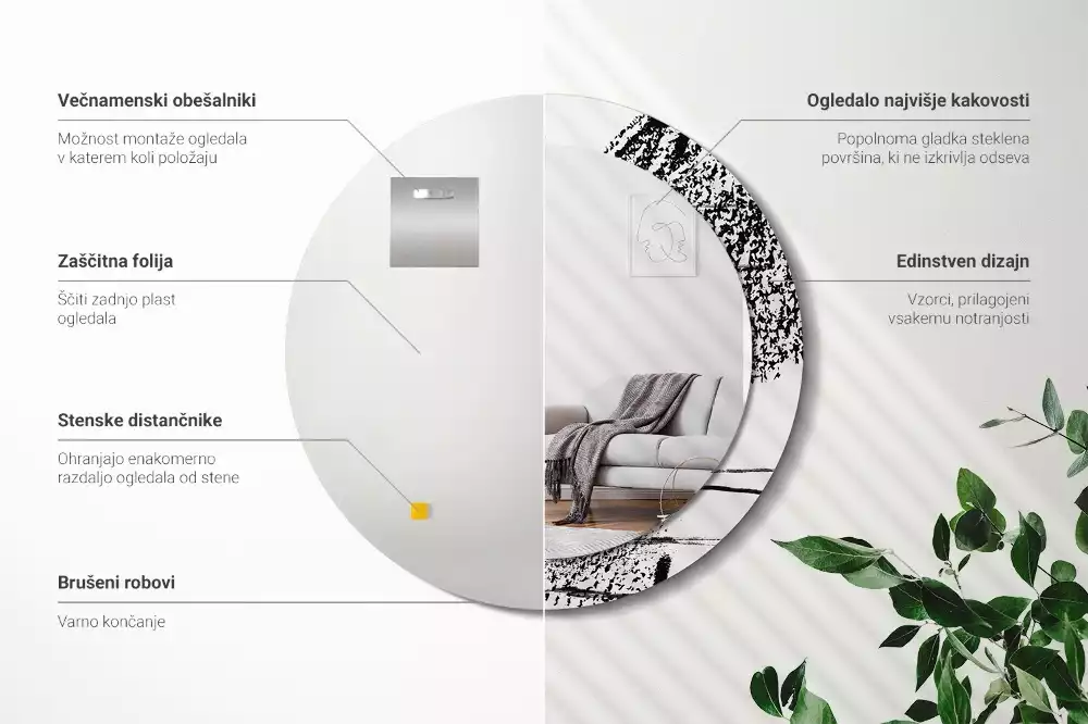 Ronde spiegel met bedrukte lijst Graffitipatroon