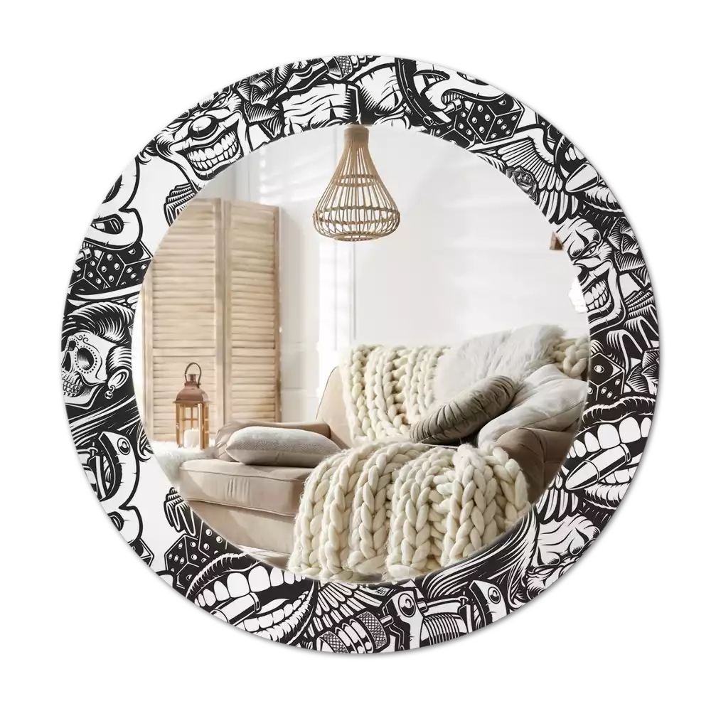 Ronde spiegel met decoratie Graffiti-clowns