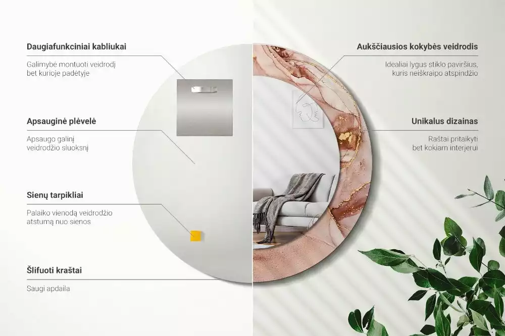 Ronde spiegel met decoratie Abstracte vloeistof