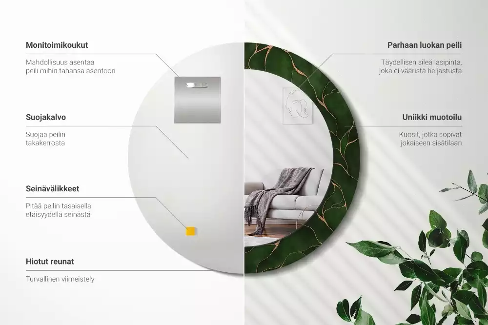 Ronde spiegel met bedrukte lijst Abstract blad