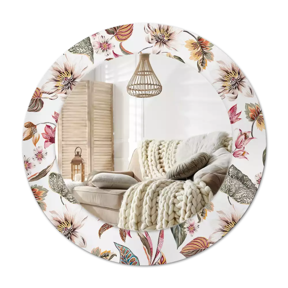 Ronde spiegel met bedrukte lijst Vintage bloemen