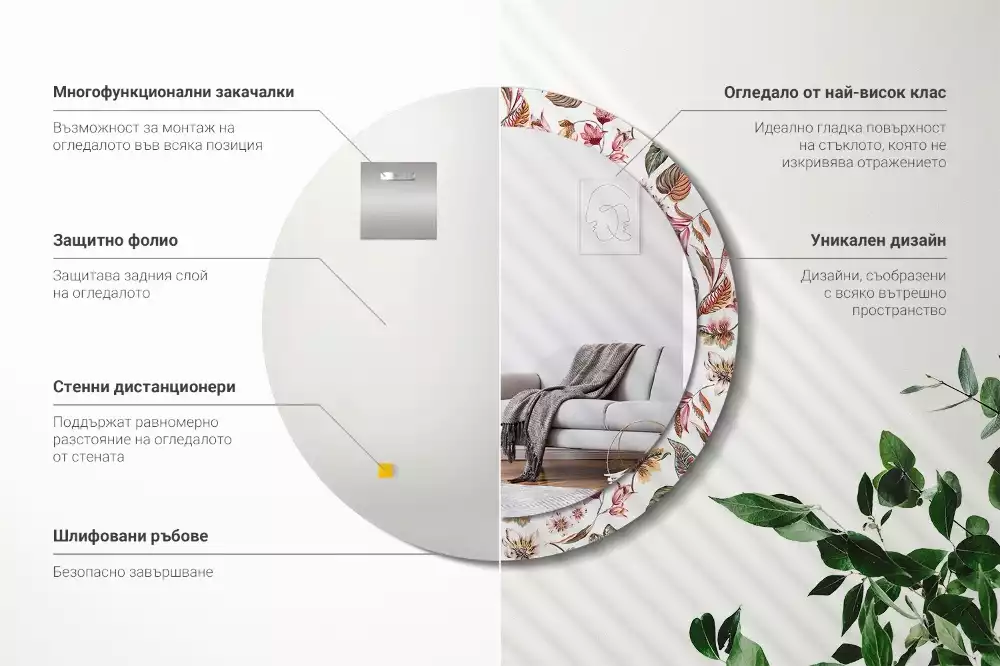 Ronde spiegel met bedrukte lijst Vintage bloemen