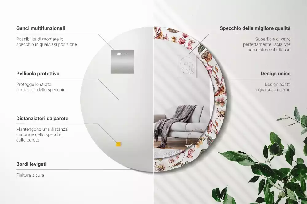 Ronde spiegel met bedrukte lijst Vintage bloemen