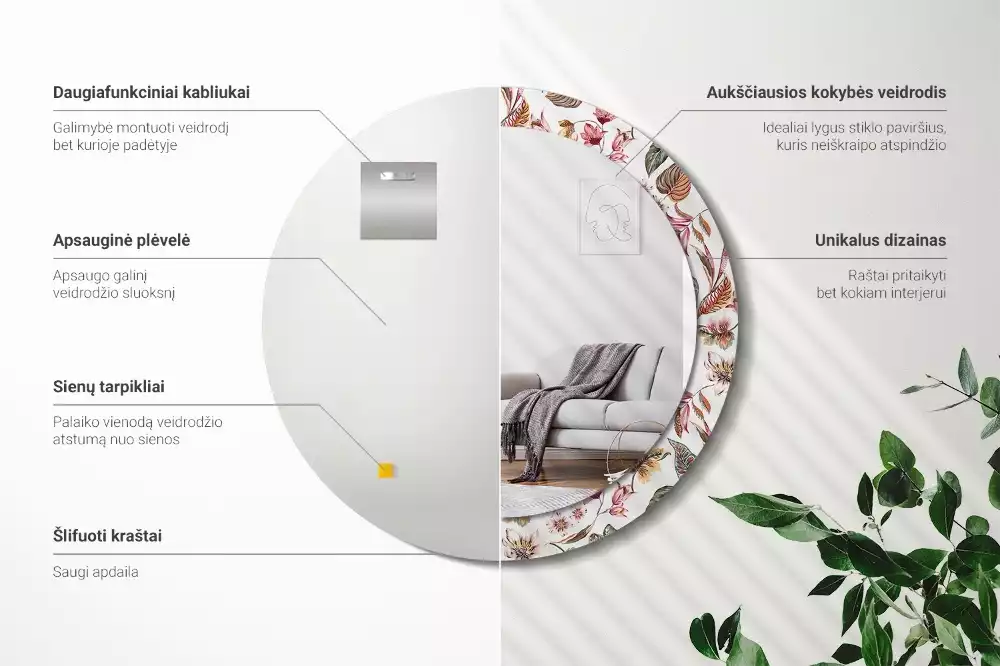 Ronde spiegel met bedrukte lijst Vintage bloemen