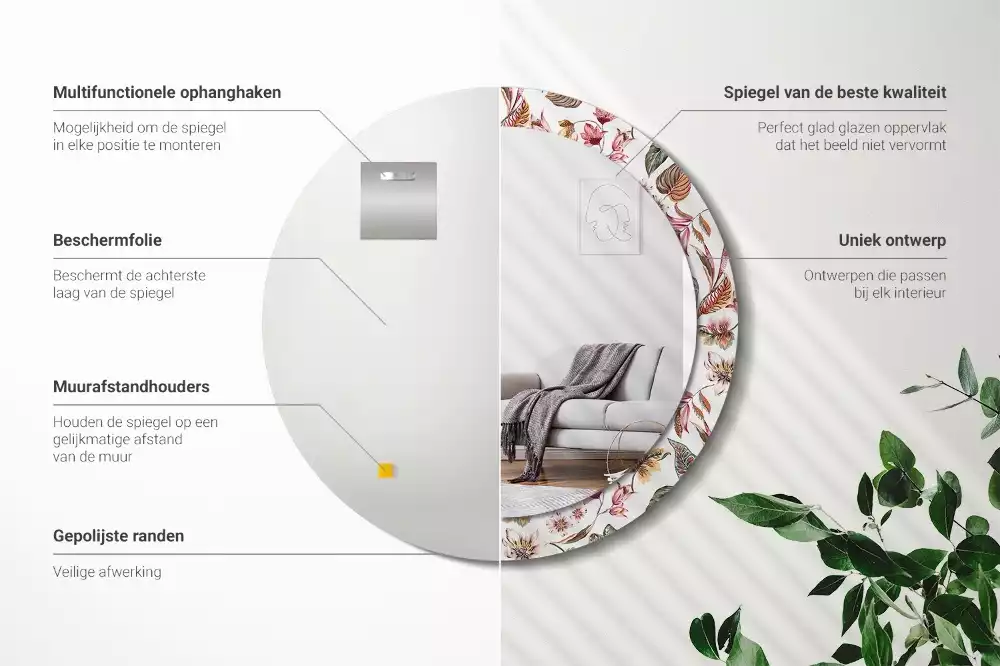 Ronde spiegel met bedrukte lijst Vintage bloemen
