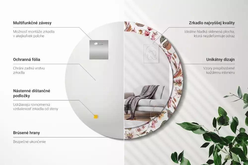 Ronde spiegel met bedrukte lijst Vintage bloemen