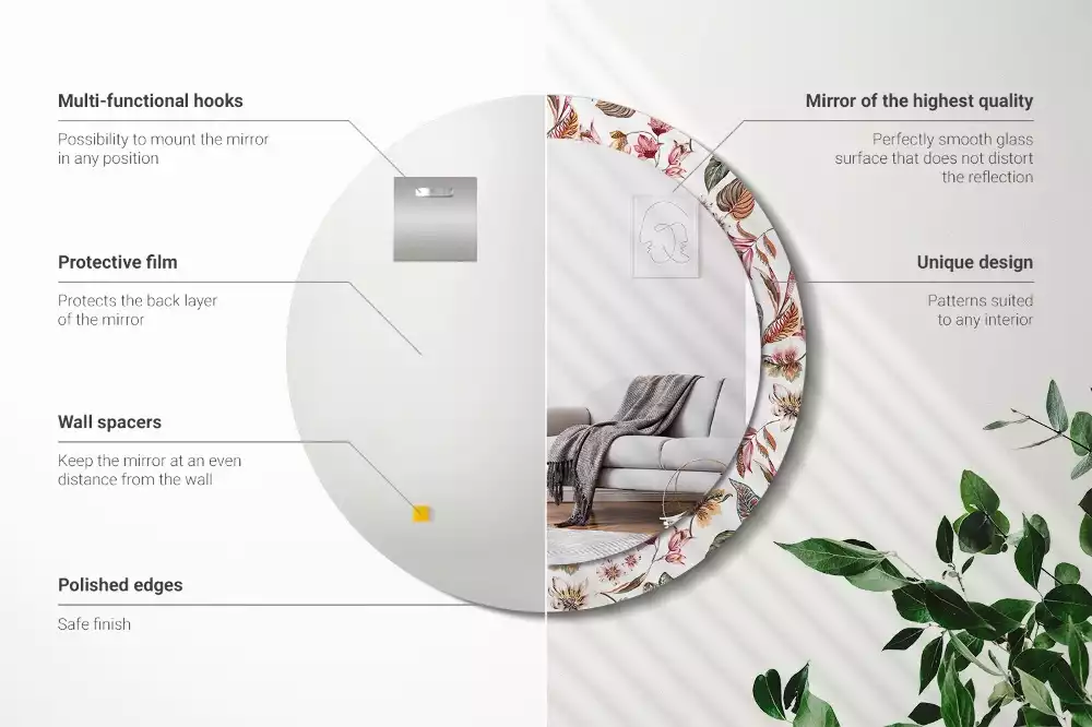 Ronde spiegel met bedrukte lijst Vintage bloemen