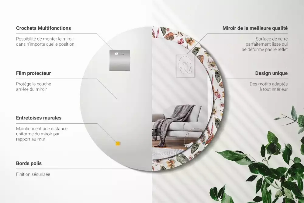 Ronde spiegel met bedrukte lijst Vintage bloemen